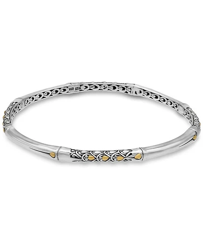 Devata Bamboo Slide-on Bangle Bracelet Sterling Silver and 18K Gold Accents