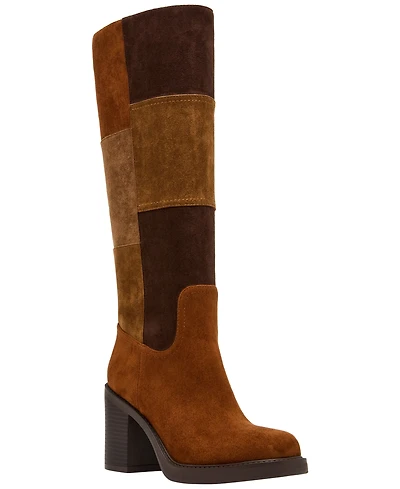 Madden Girl Women's Charity Platform Patch Tall Block Heel Boots