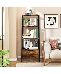 Gymax 4 tier Bookshelf with 2 Storage Drawers Sturdy Metal Frame Anti Toppling Devices
