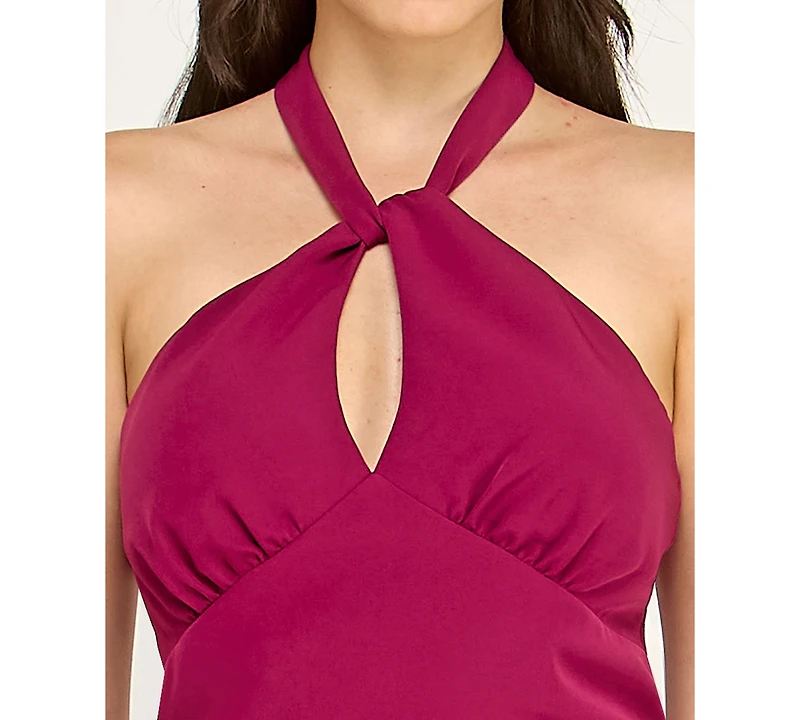 Rare Juniors' Laguna Scuba Twist Halter Neck Mini Dress