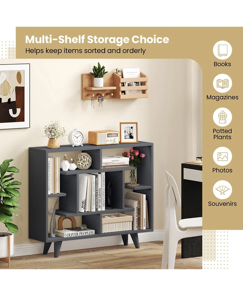 Gymax Bookshelf Geometric Bookcase with Anti Tipping Kit Storage Shelving Unit