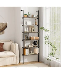 Gymax 2 Piece 6 tier Ladder Shelf 72 Inches Industrial Wall Mounted Bookshelf