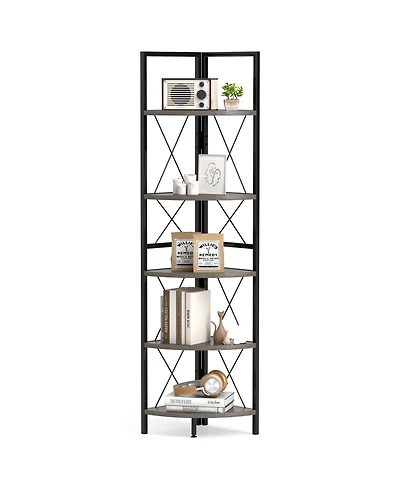 Gymax 5 tier Corner Display Rack Corner Ladder Bookshelf with Sturdy Metal Frame