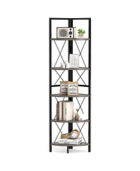 Gymax 5 tier Corner Display Rack Corner Ladder Bookshelf with Sturdy Metal Frame