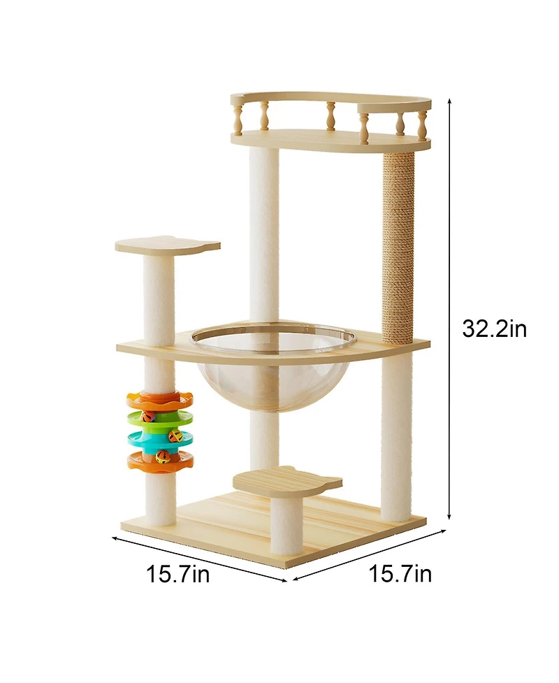 Aostirmotor 32.2" Modern Cat Tree with Scratching Posts, Perch, Acrylic Hammock & Toys for All Cats