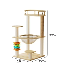 Aostirmotor 32.2" Modern Cat Tree with Scratching Posts, Perch, Acrylic Hammock & Toys for All Cats