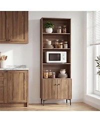 Gymax Bookshelf with Doors 5 Tier Floor Standing Bookcase 2 Anti Tipping Kits