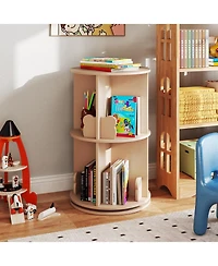Gymax Kids Rotating Bookshelf Round Spinning Corner Bookcase with Bear Baffles