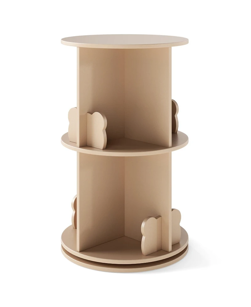 Gymax Kids Rotating Bookshelf Round Spinning Corner Bookcase with Bear Baffles