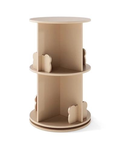 Gymax Kids Rotating Bookshelf Round Spinning Corner Bookcase with Bear Baffles