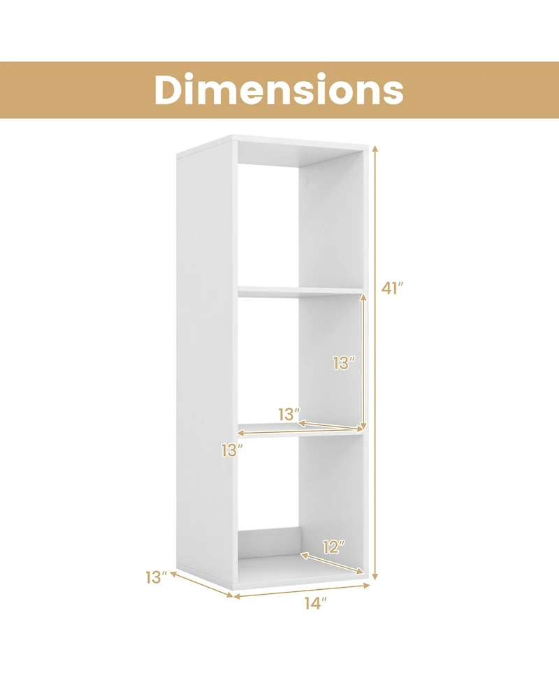 Gymax 3 Cube Bookshelf Modern Vertical Bookcase with Back Guardrail and Anti Tipping Kits