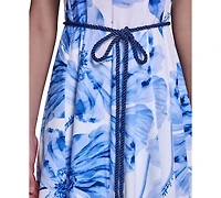 Karl Lagerfeld Paris Women's Floral Fit & Flare Belted Midi Dress