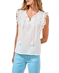Tribal Women's Poplin V-Neck Top with Embroidery