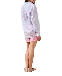 Tribal Women's Poplin Double Stripe Roll-Up Sleeve Button-Front Shirt