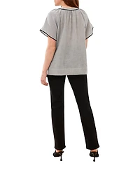 Tribal Women's Stripe Textured Short-Sleeve Top with Tape Detail