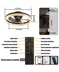Clihome 20 inch Ceiling Fan with Led Light, Modern Flush Mount Fan Light with Crystal Ring Design