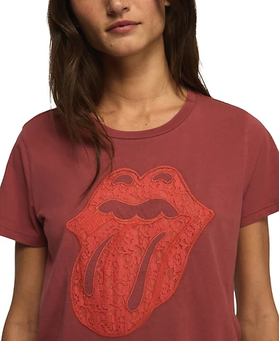 Lucky Brand Women's Rolling Stones Tongue Motif Crewneck T-Shirt