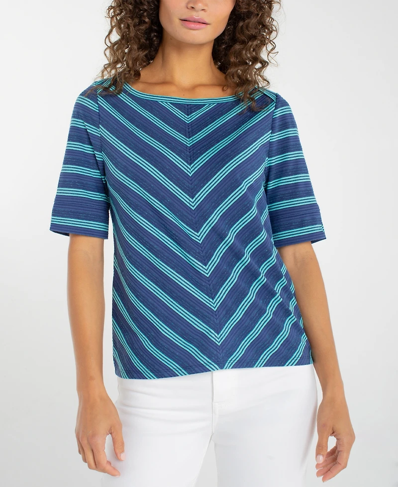 Liverpool Los Angeles Petite Short-Sleeve Boat Neck T-Shirt