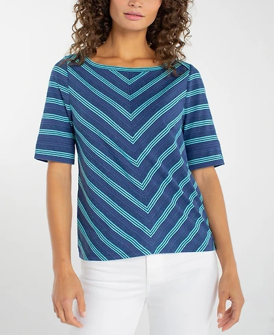 Liverpool Los Angeles Petite Short-Sleeve Boat Neck T-Shirt