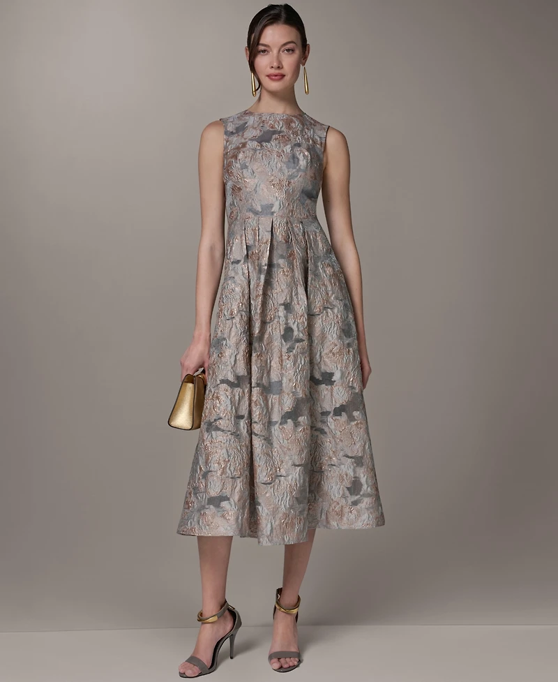Donna Karan New York Women's Jacquard Crew Neck Midi Fit & Flare Dress