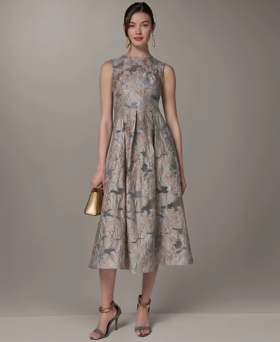 Donna Karan New York Women's Jacquard Crew Neck Midi Fit & Flare Dress
