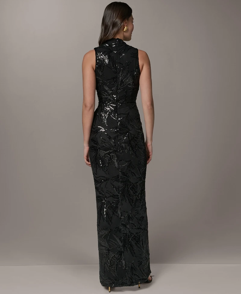 Donna Karan New York Women's Sequin Mesh V-Neck Long Wrap Dress