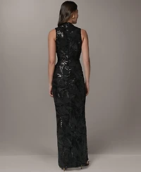 Donna Karan New York Women's Sequin Mesh V-Neck Long Wrap Dress