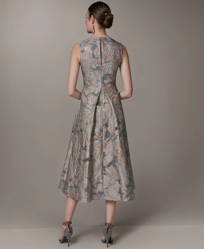 Donna Karan New York Women's Jacquard Crew Neck Midi Fit & Flare Dress