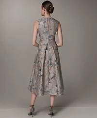 Donna Karan New York Women's Jacquard Crew Neck Midi Fit & Flare Dress