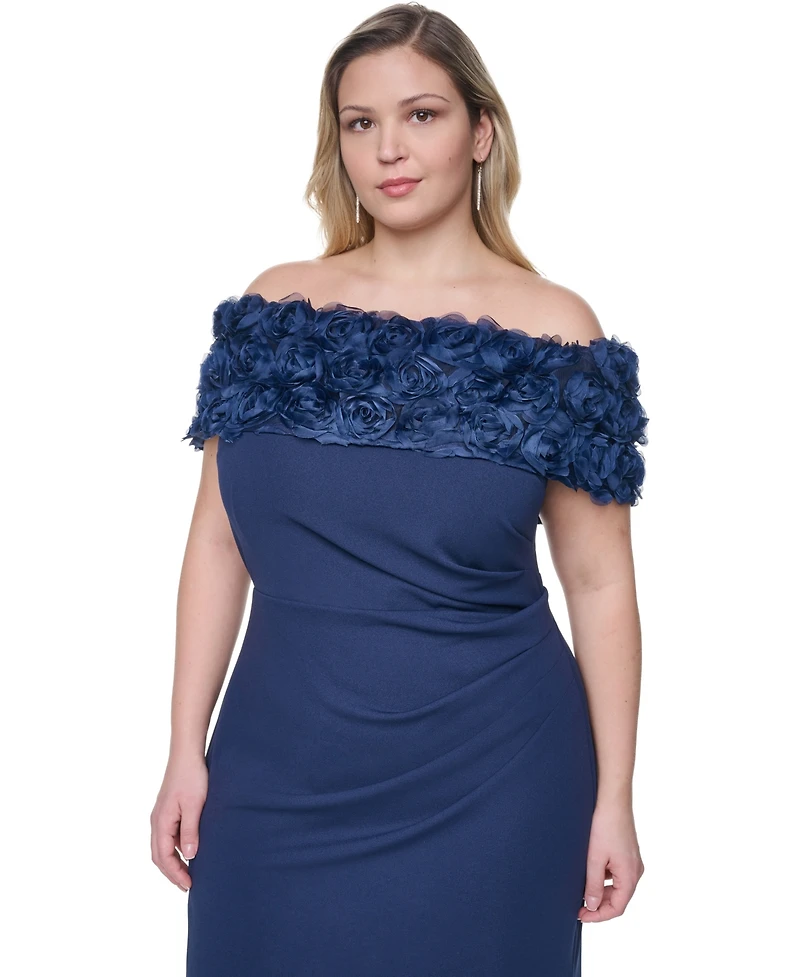 Eliza J Plus Rosette-Trim Off-The-Shoulder Evening Gown