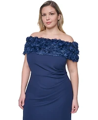 Eliza J Plus Rosette-Trim Off-The-Shoulder Evening Gown