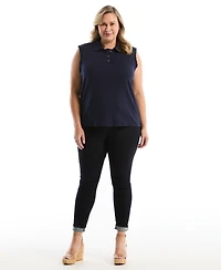Rafaella Plus Ruffle Trim Sleeveless Polo Shirt