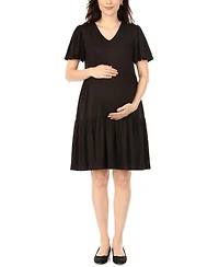 White Mark Women's Short-Sleeve Tiered A-Line Maternity Dress