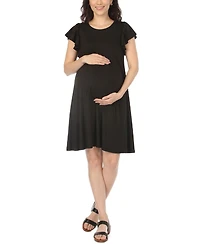 White Mark Women's Scoop Neck Flutter-Sleeve Maternity Dress