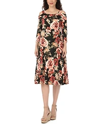 White Mark Women's Cold Shoulder Floral Print Maternity Dress