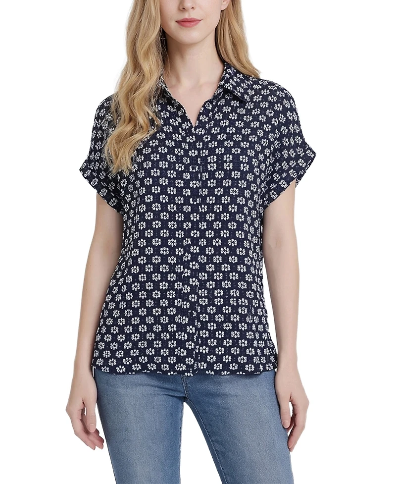 Ny Collection Petite Short-Sleeve Lace Blouse