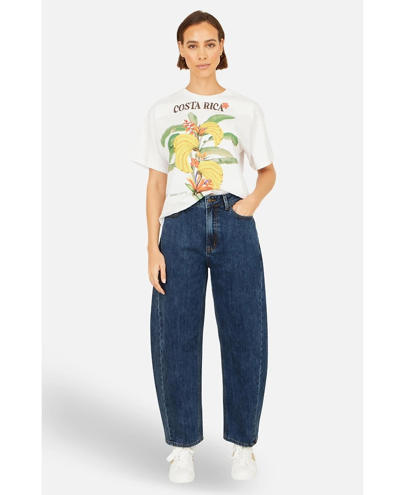 Yumi Women's Denim Barrel Relaxed Fit Jeans