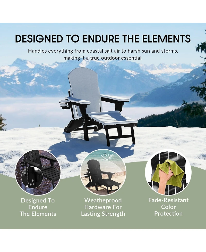 WestinTrends -Piece Outdoor Folding Adjustable Adirondack Chair with Cup Holder and Hideaway Ottoman 18" Side Table