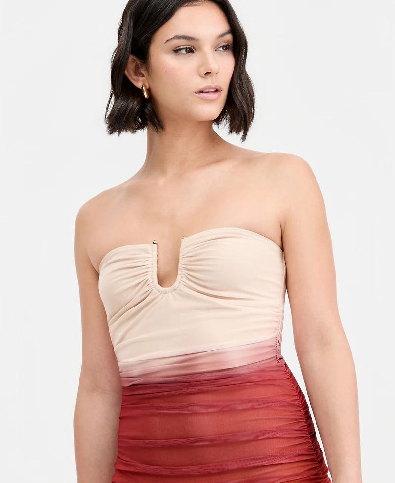 Bar Iii Women's Ombre Mesh Hardware-Trim Strapless Dress, Macy's Exclusive