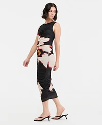 Bar Iii Women's Plaid Mesh Ruched Bodycon Midi Skirt, Macy's Exclusive