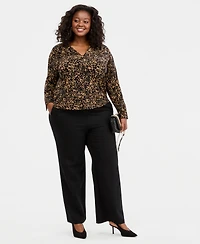 I.n.c. International Concepts Plus Animal Print V-Neck Long-Sleeve Top, Macy's Exclusive