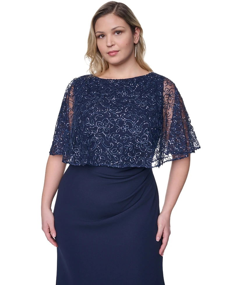 Jessica Howard Plus Capelet Boat Neck Gown
