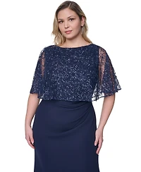 Jessica Howard Plus Capelet Boat Neck Gown