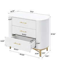 Tribesigns Nightstand with 3 Drawers Set of 2, Modern Bedside Table, Fluted Night Stand with Gold Legs