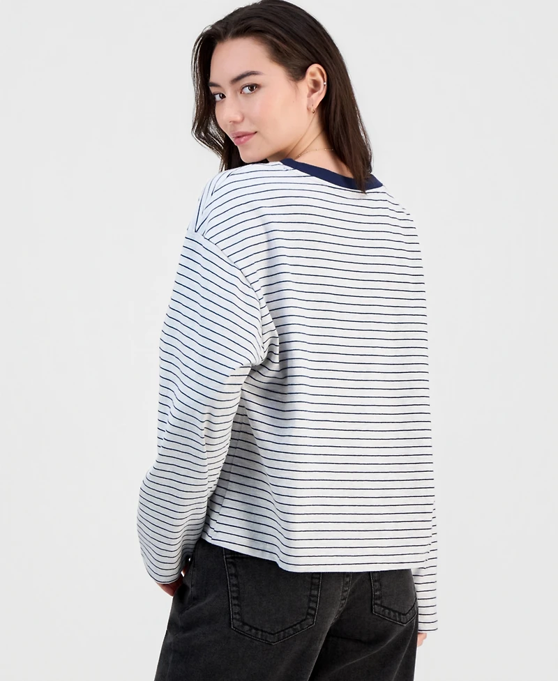 Hippie Rose Juniors' Oversized Striped Long-Sleeve Top