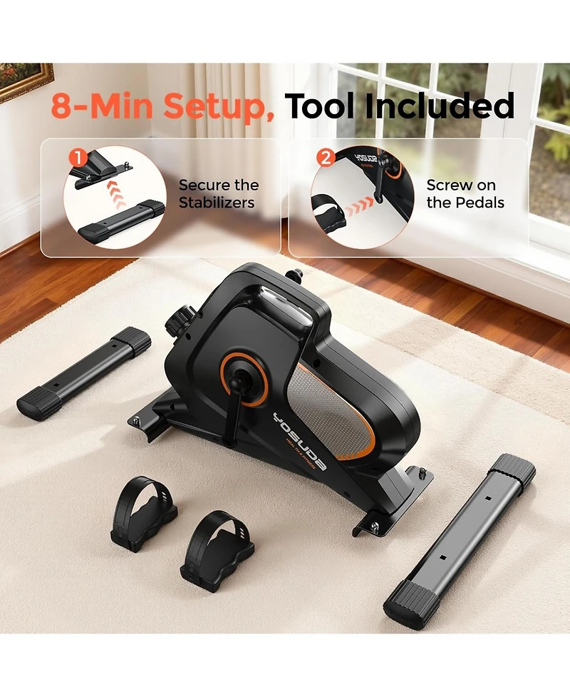 Fed Fitness Under Desk Bike, 40lb Flywheel Magnetic 2-in-1 Mini Exercise Bike, Non-Slip Desk Pedal Exerciser with Lcd Monitor