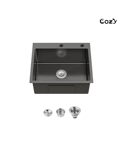 Busdays 23 x 19 Inch Stainless Steel Kitchen Sink Single Bowl Overmount Handmade with Us Standard Drain and Hook
