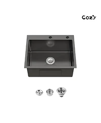 Busdays 23 x 19 Inch Stainless Steel Kitchen Sink Single Bowl Overmount Handmade with Us Standard Drain and Hook