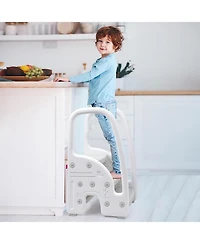 homfan 3 Step Toddler Step Stool with Handles, Lightweight Non-Slip Standing Helper for Bathroom, Kitchen and Potty Training
