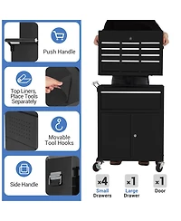Homfan rolling steel tool chest with detachable top box, lockable drawers and cabinet, swivel casters, side handles, and rust-resistant finish